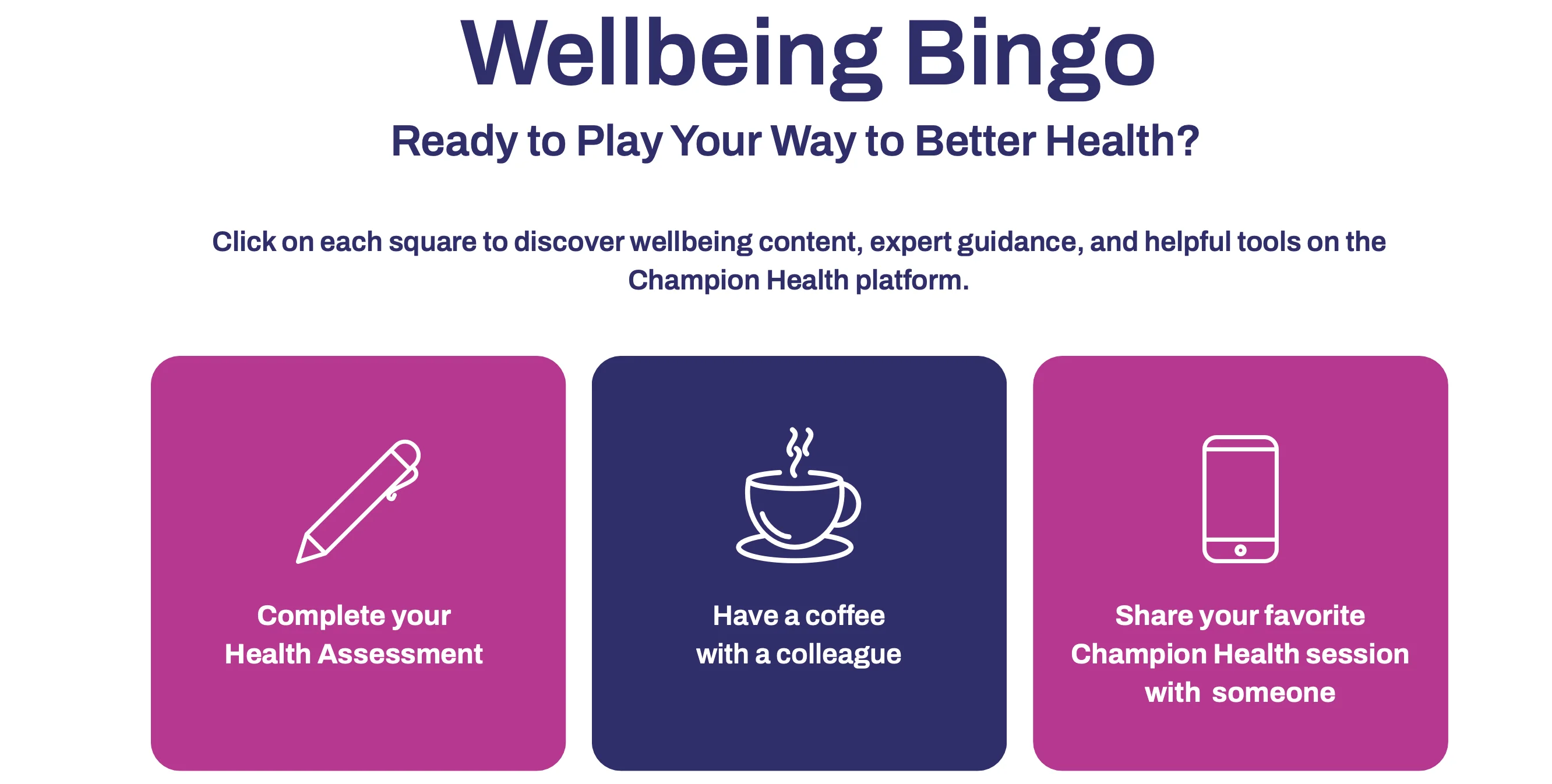 Preview of the wellbeing bingo card