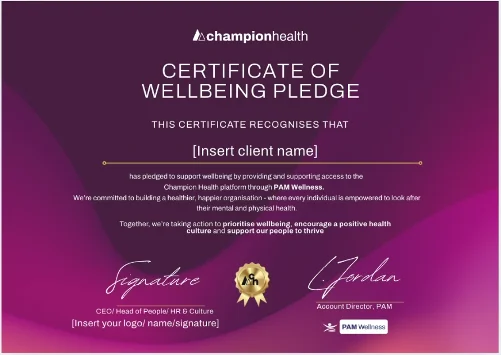 Wellbeing Pledge certificate