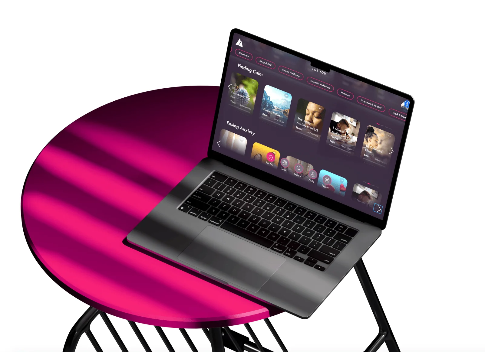 Laptop on a purple table