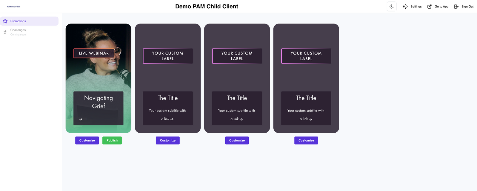 Promotions boxes on the admin dashboard