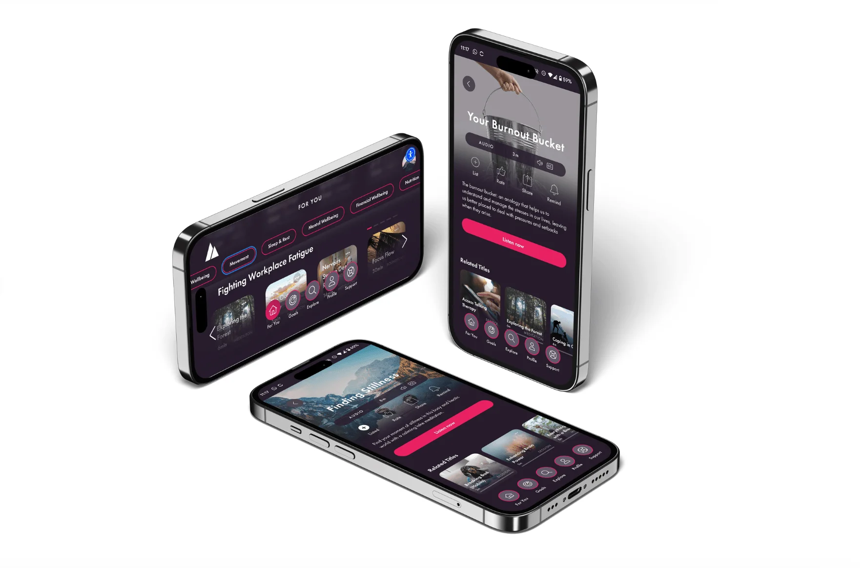 Mobile phone with PAM wellness app open showing the interface